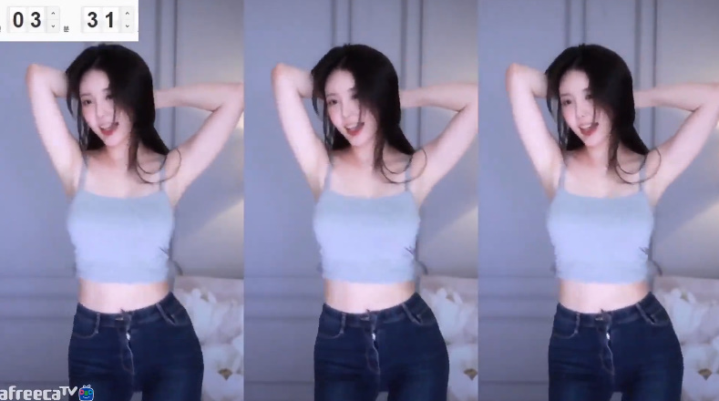 BJ 타미미 회색 끈나시+청바지 몸매 제로투