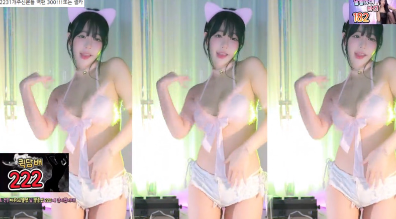 BJ 하루 핑크 고양이귀  슴부먼트